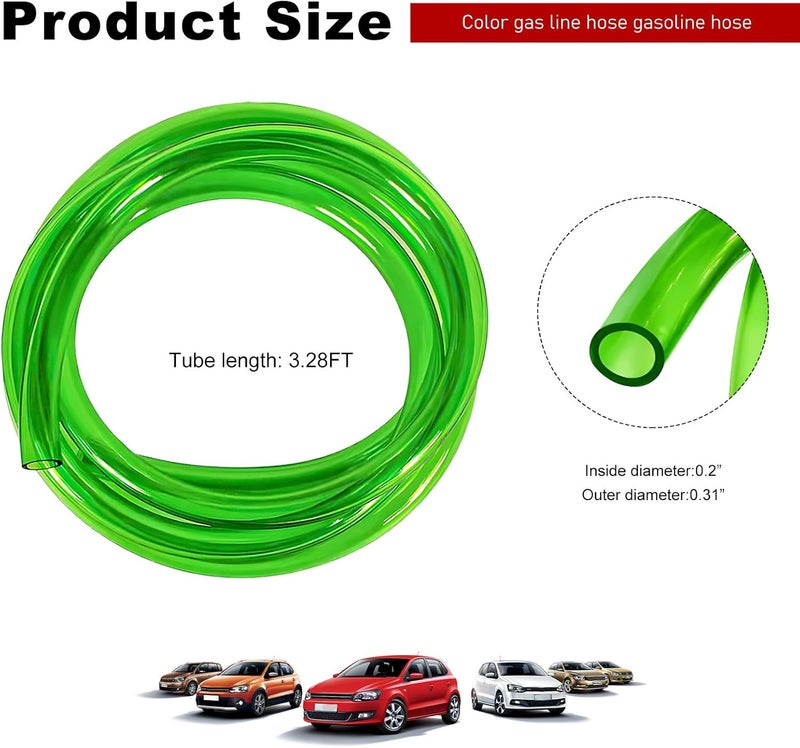 KVAEY Colorful Fuel Line Hose Tube, Flexible Anticorrosion Silicone Gas Line Petrol Hose Line, Soft High Performance Vacuum Tubing Hose Replacement for Motorcycle Dirt Pit Bike ATV (Green) - Image 2